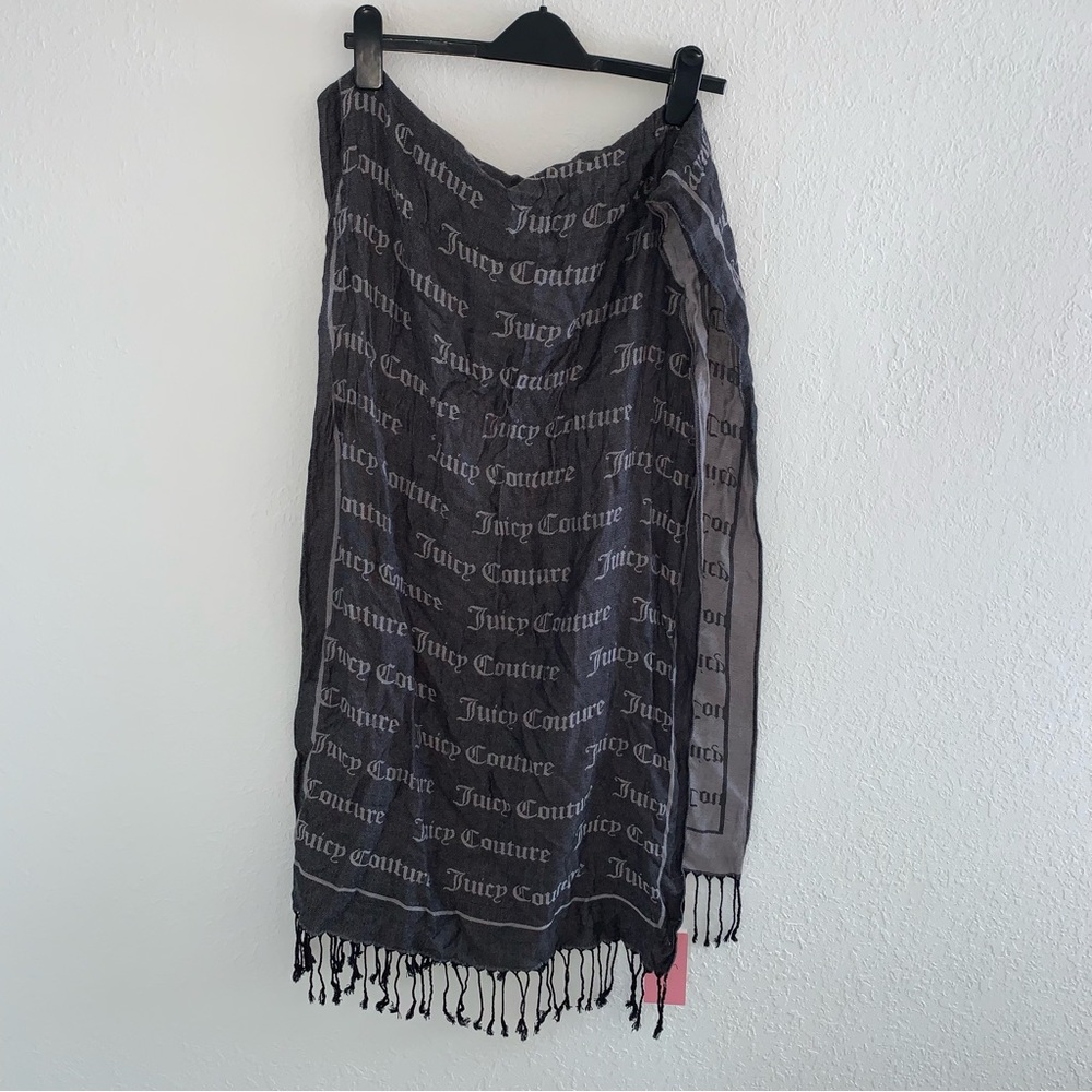 Juicy couture grey black fringe scarf size 66 x‎ 20 inches new